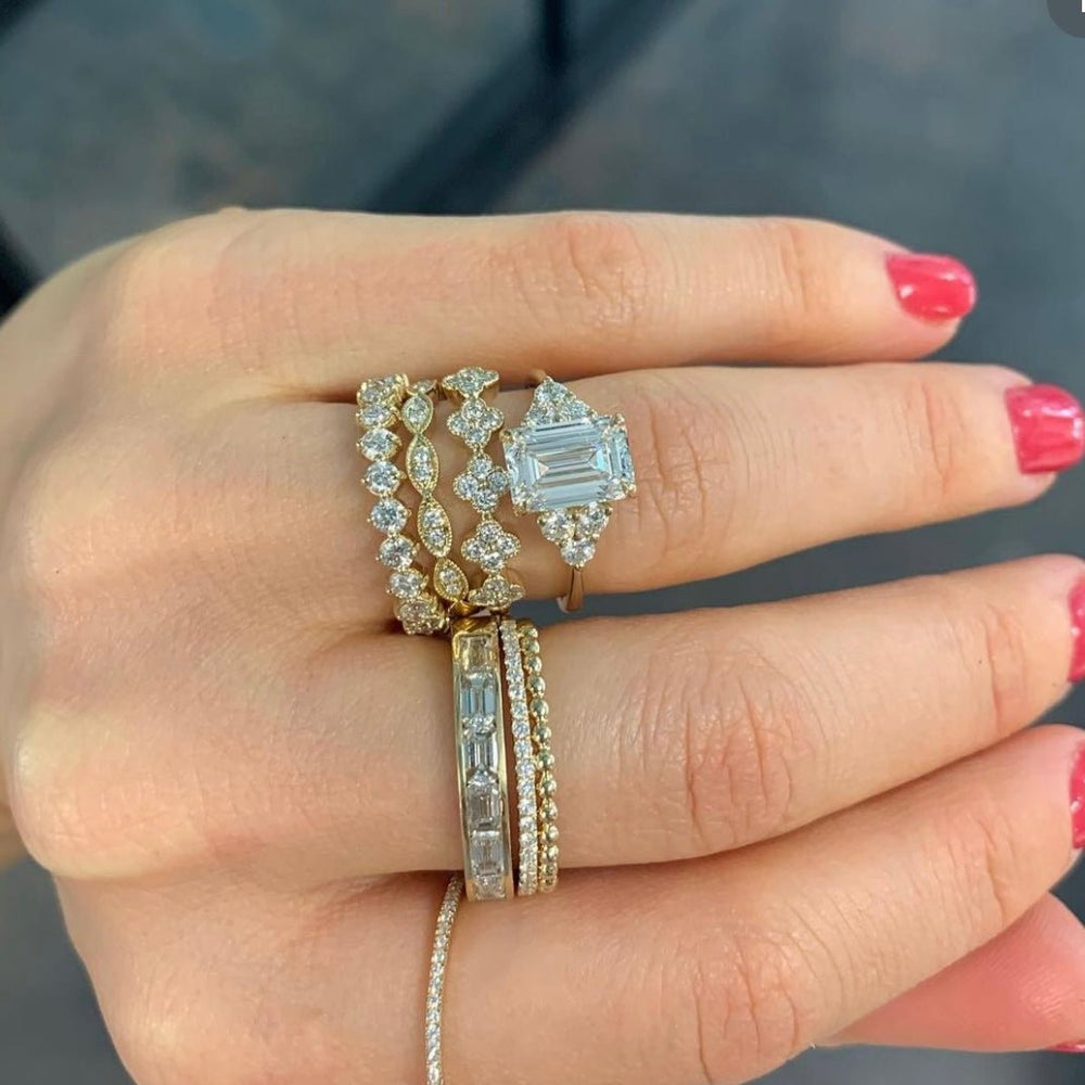 Emerald Diamond with Trio Diamonds - Lindsey Leigh Jewelry