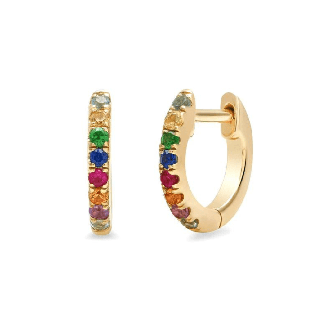 Rainbow huggie sales hoop earrings