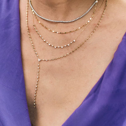 Alternating Scattered Diamond Bar Lariat