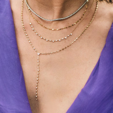 Alternating Scattered Diamond Bar Lariat