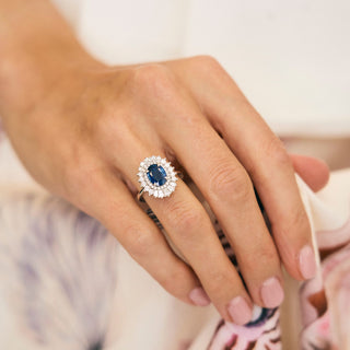 2.15ct Oval Cut Sapphire with Sunburst Halo
