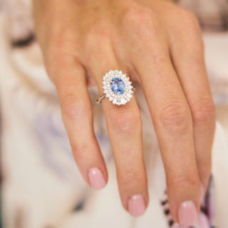 2.43ct Oval Cut Sapphire with Sunburst Halo
