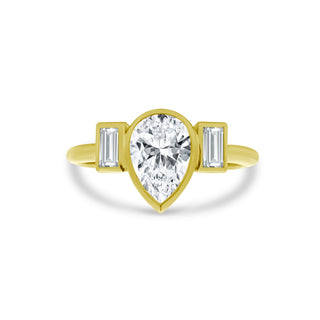 Bezel Set Pear with Straight Baguette Cut Side Stones  Lindsey Leigh Jewelry.
