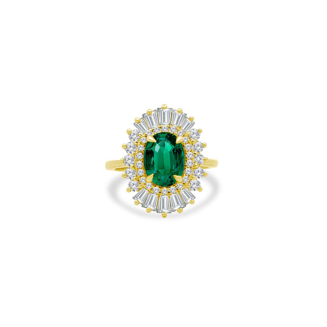 2.04ct Emerald Sunburst Ring - Lindsey Leigh Jewelry