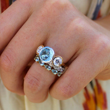 Bezel Set Round Gemstone Ring with Lab Grown Diamond Side Stones