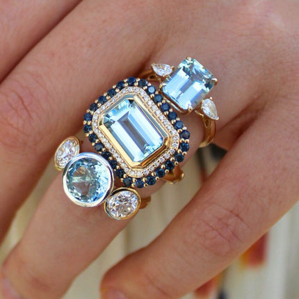 Bezel Set Round Gemstone Ring with Lab Grown Diamond Side Stones