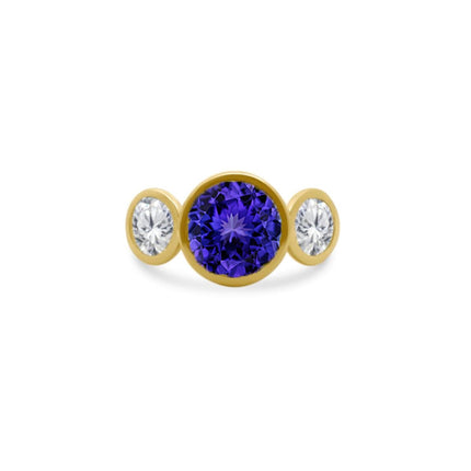 Bezel Set Round Gemstone Ring with Lab Grown Diamond Side Stones