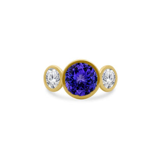 Bezel Set Round Gemstone Ring with Lab Grown Diamond Side Stones

