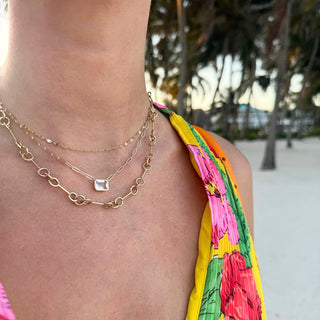Bezel Set Gemstone Paper Clip Necklace
