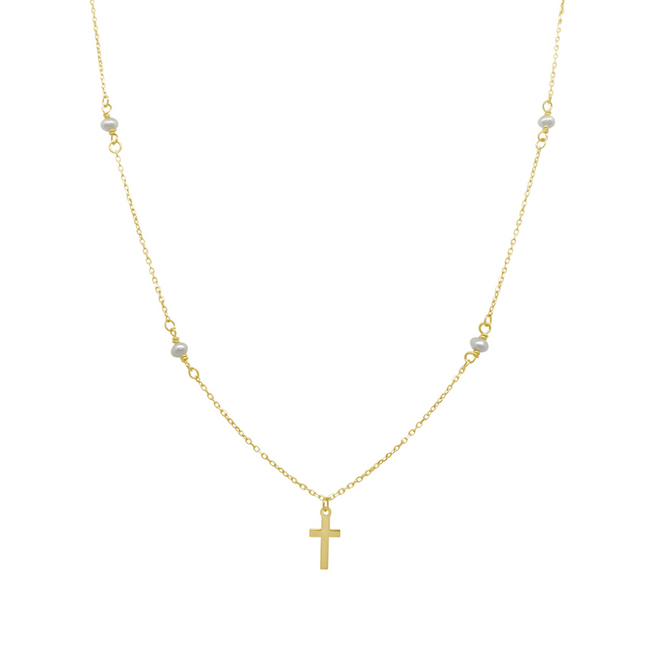Pearl & Gold Cross Necklace  Lindsey Leigh Jewelry.