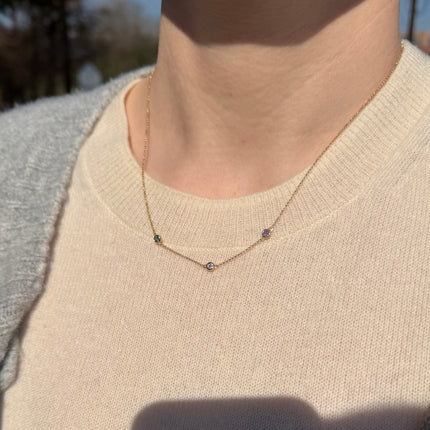 Alexandrite, Tanzanite & Amethyst Birthstone Bezel Necklace