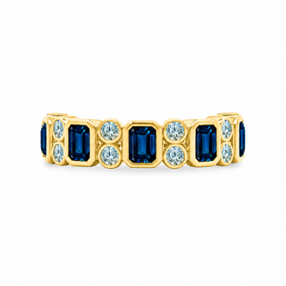 Alternating Emerald Cut Blue Sapphire & Double Aquamarine Bezel Band
