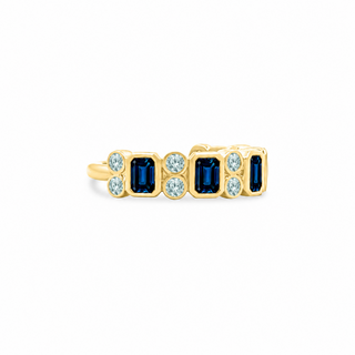 Alternating Emerald Cut Blue Sapphire & Double Aquamarine Bezel Band
