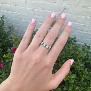 Alternating Emerald Cut Diamond and Emerald Band Lifestyle
