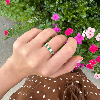 Alternating Emerald Cut Diamond and Emerald Band Lifestyle 1
