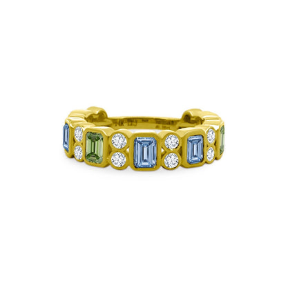 Alternating Emerald Cut & Double Diamond Bezel Band