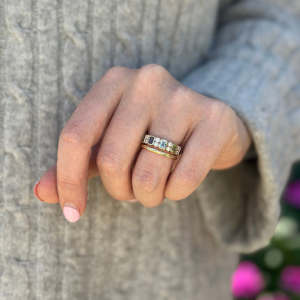 Alternating Emerald Cut & Double Diamond Bezel Band Lifestyle