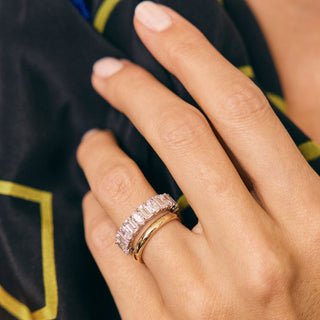Alternating Emerald Cut and Oval Diamond Eternity Band
