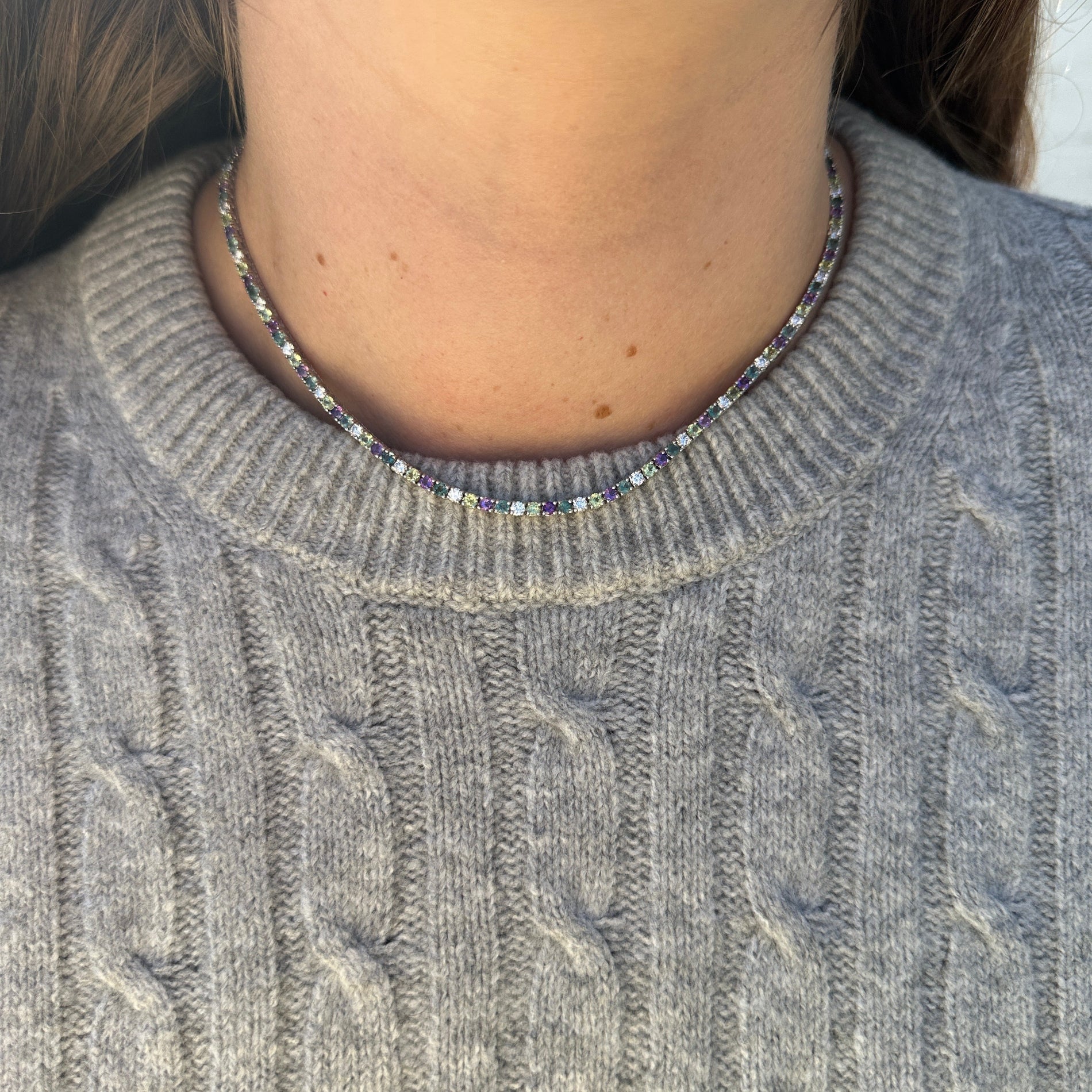 Alternating Gemstone & Diamond Tennis Necklace – Lindsey Leigh Jewelry