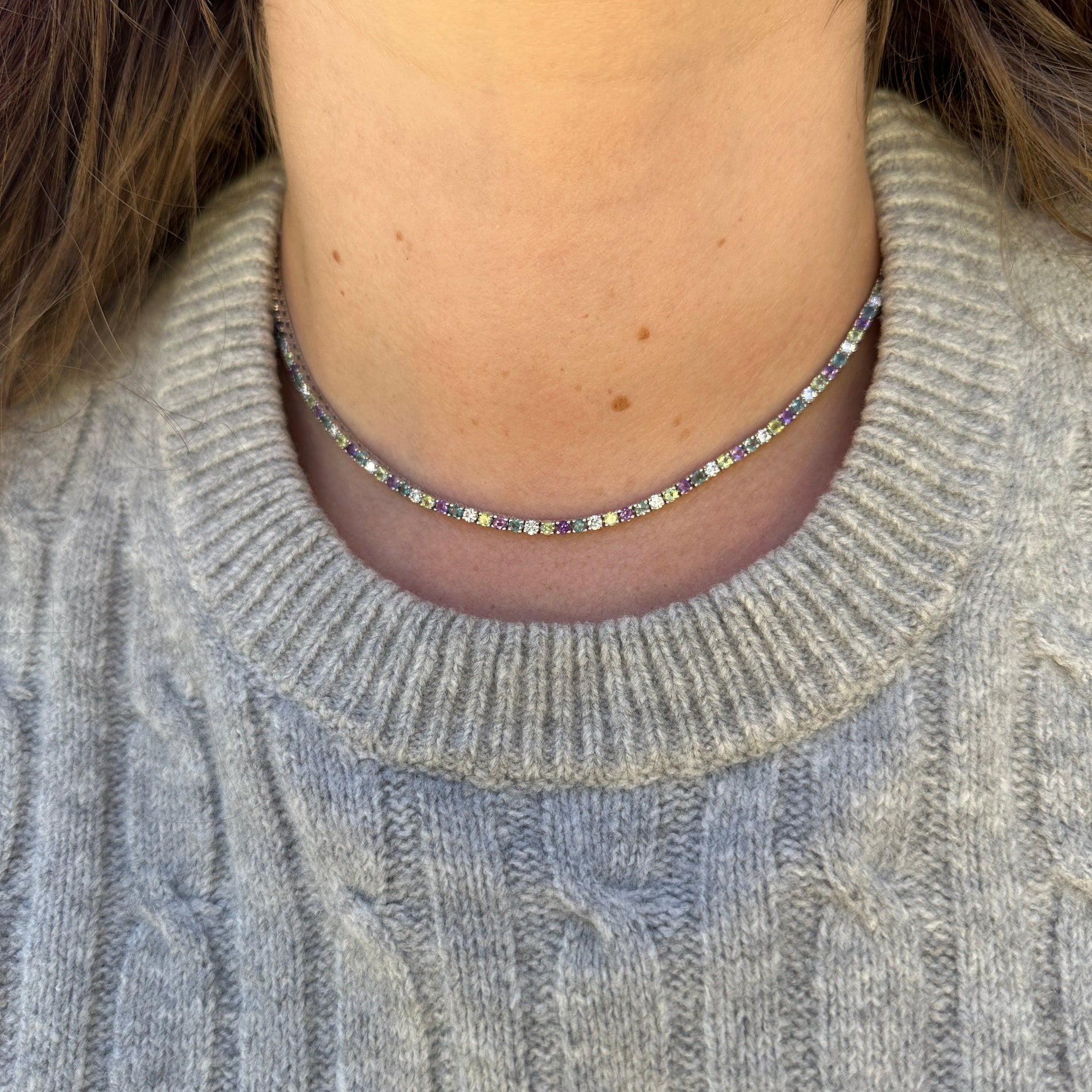 Alternating Gemstone & Diamond Tennis Necklace – Lindsey Leigh Jewelry