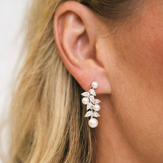 Alternating Pearl & Pear Diamond Drop Earrings
