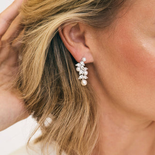 Alternating Pearl & Pear Diamond Drop Earrings
