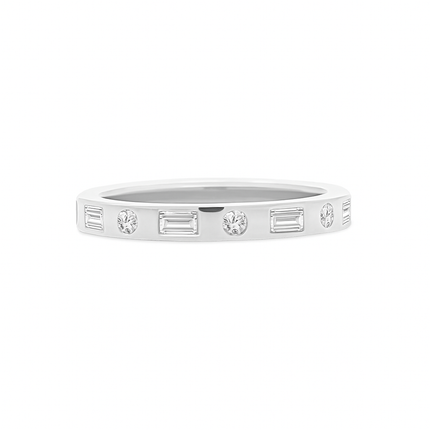 Alternating Round and Baguette Diamond Inlay Ring - Lindsey Leigh Jewelry, Houston, TX