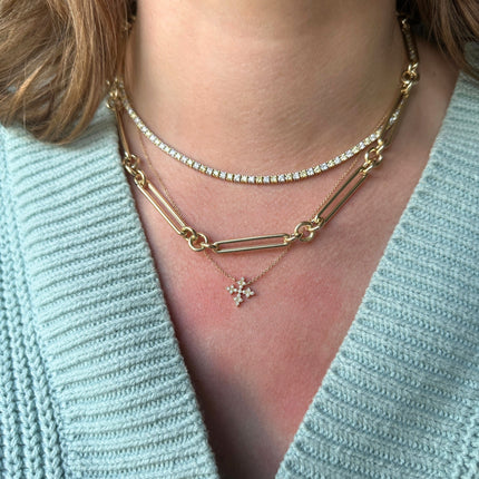 Alternating Yellow and White Diamond Lab Tennis Necklace Lifestyle 4