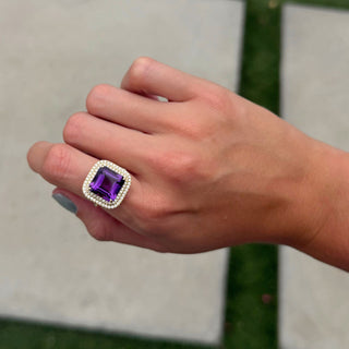 Asscher Cut Gemstone and Diamond Halo Cocktail Ring
