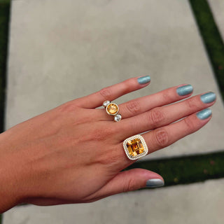 Asscher Cut Gemstone and Diamond Halo Cocktail Ring Citrine Lifestyle 2
