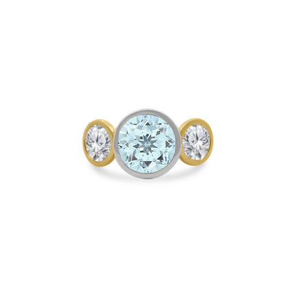 Bezel Set Round Gemstone Ring with Lab Grown Diamond Side Stones