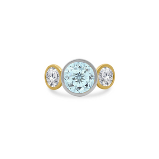 Bezel Set Round Gemstone Ring with Lab Grown Diamond Side Stones
