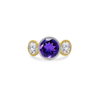 Bezel Set Round Gemstone Ring with Lab Grown Diamond Side Stones
