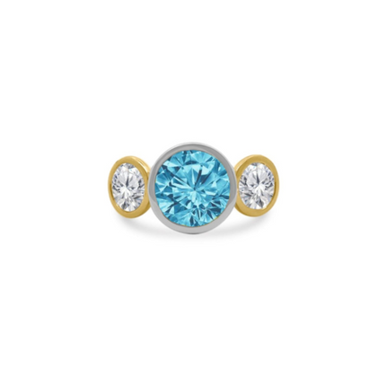Bezel Set Round Gemstone Ring with Lab Grown Diamond Side Stones