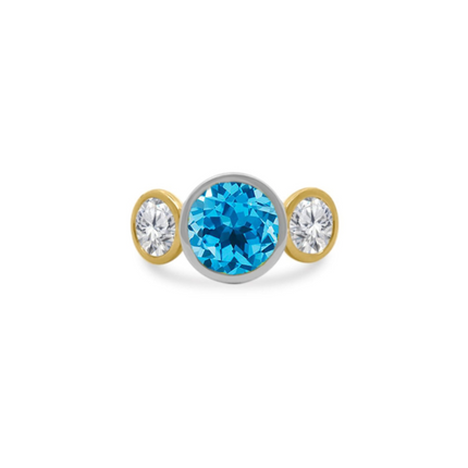 Bezel Set Round Gemstone Ring with Lab Grown Diamond Side Stones