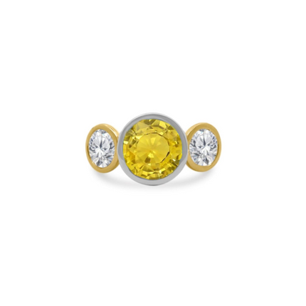Bezel Set Round Gemstone Ring with Lab Grown Diamond Side Stones