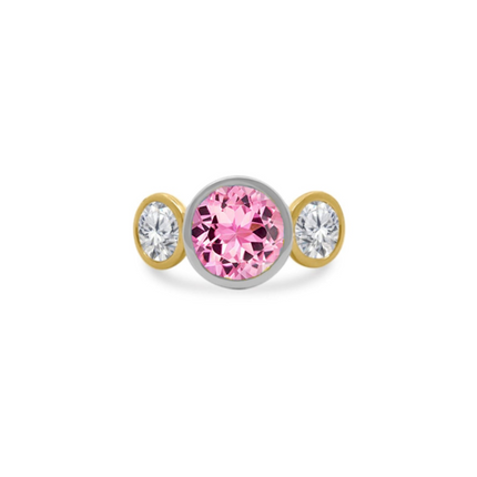 Bezel Set Round Gemstone Ring with Lab Grown Diamond Side Stones