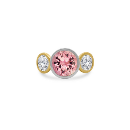 Bezel Set Round Gemstone Ring with Lab Grown Diamond Side Stones