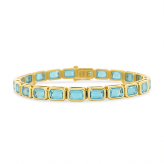 Bezel Set Emerald Cut Gemstone Tennis Bracelet Aquamarine   Lindsey Leigh Jewelry, Houston, TX
