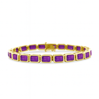 Bezel Set Emerald Cut Gemstone Tennis Bracelet   Lindsey Leigh Jewelry   Houston, TX
