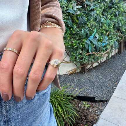 Bezeled Diamond Signet Ring Lifestyle 2