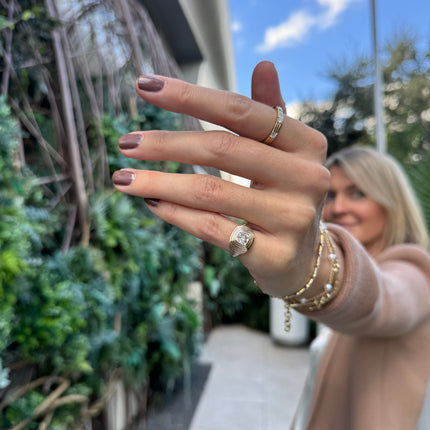 Bezeled Diamond Signet Ring Lifestyle 4