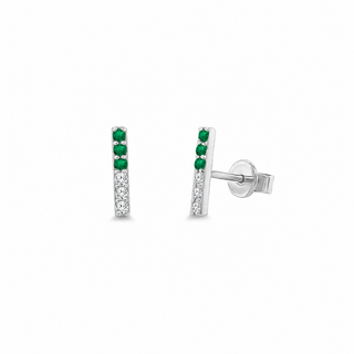 Petite Emerald Gemstone & Diamond Bar Studs
