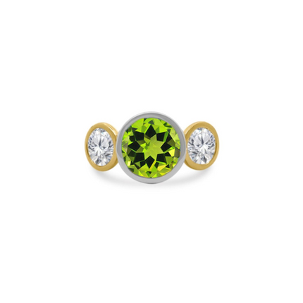 Bezel Set Round Gemstone Ring with Lab Grown Diamond Side Stones