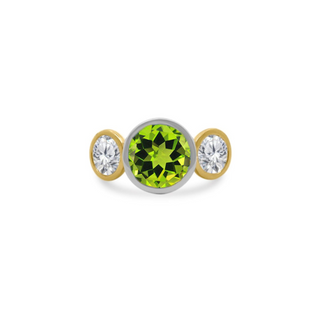 Bezel Set Round Gemstone Ring with Lab Grown Diamond Side Stones
