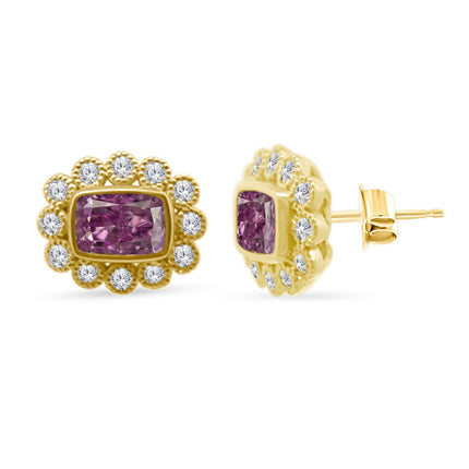 Gemstone & Diamond Milgrain Halo Earrings