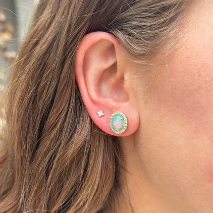 Diamond Halo Opal Studs