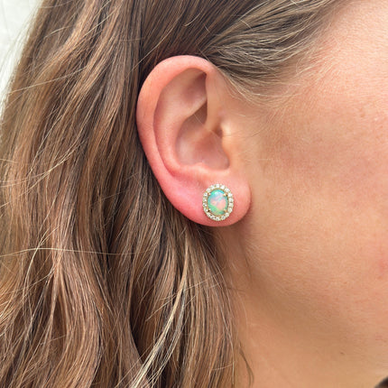 Diamond Halo Opal Studs 2