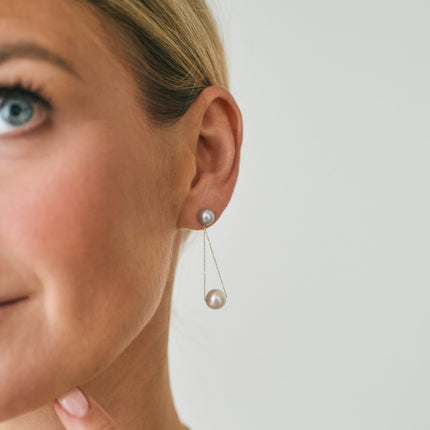 Double Pearl and Chain Dangle Earrings - Lindsey Leigh Jewelry