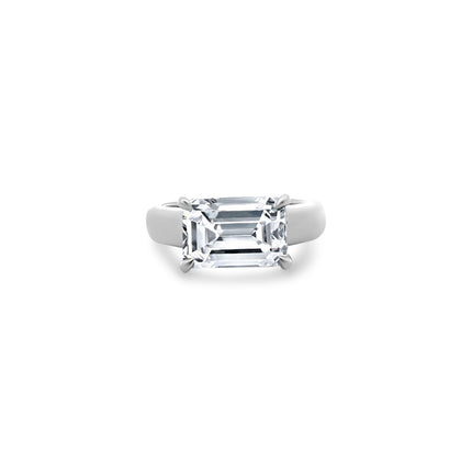 East/West Solitaire Emerald Cut Diamond With Hidden Diamond Halo